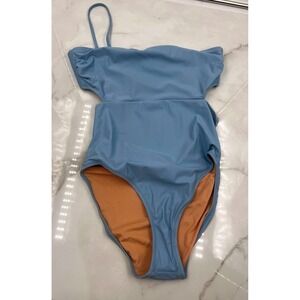 J Crew Swimsuit Womens 10 One Shoulder One Piece Light Blue Tie Detail NWT